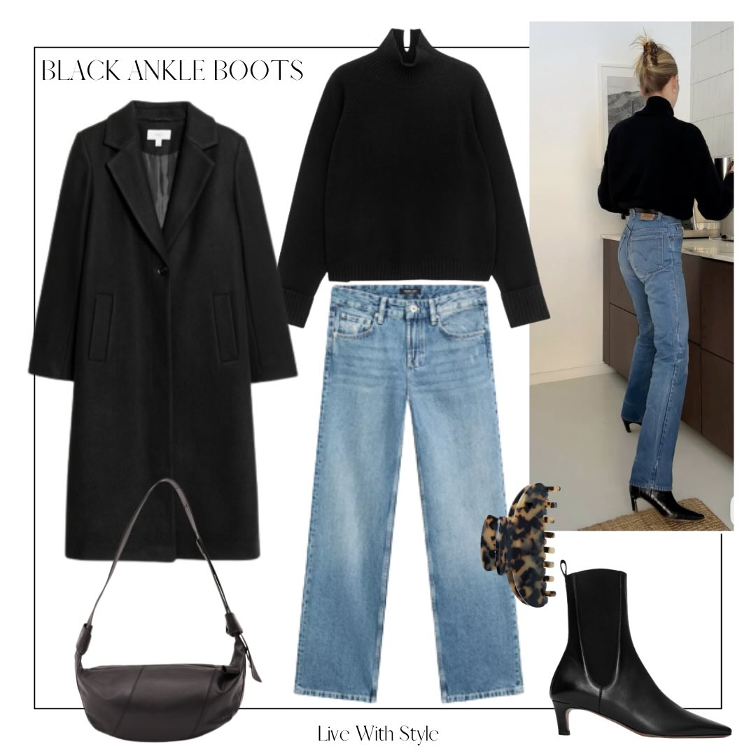 Black Ankle Boots with Blue Denim: A Classic High-Low Formula That Still Works