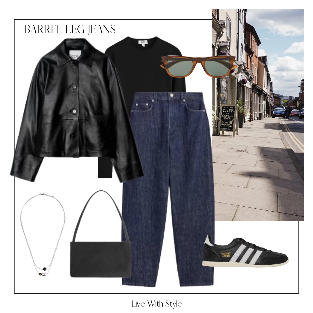 Barrel Leg Jeans and Black Leather: A Casual Outfit with Cleaner Proportions