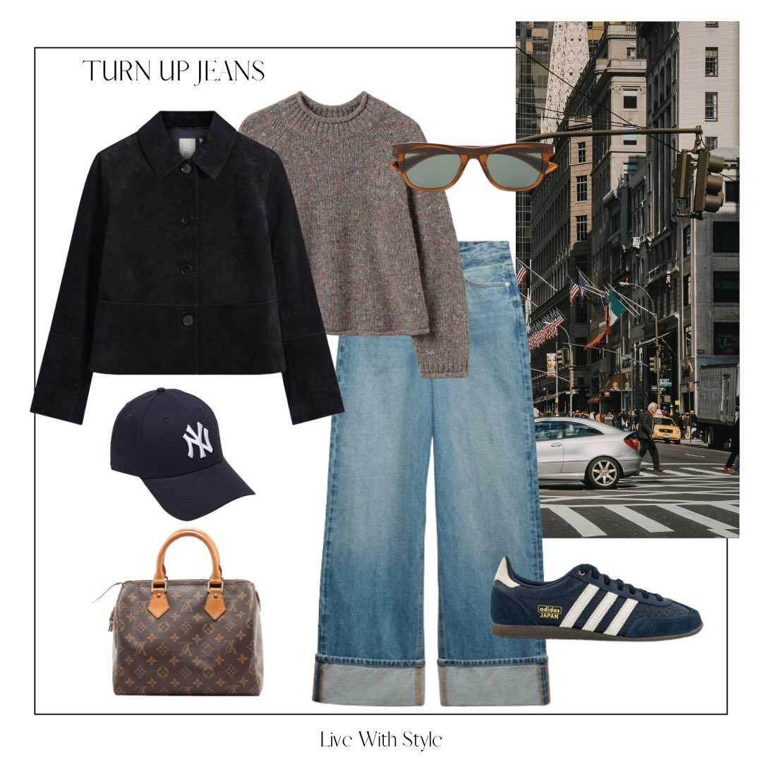 Turn-Up Jeans and a Navy Cap: An Easy City Look with a Relaxed Edge